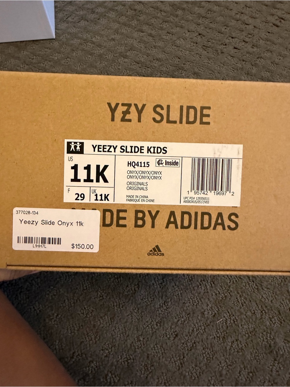 Yeezy Slide Kids Onyx Black 11K